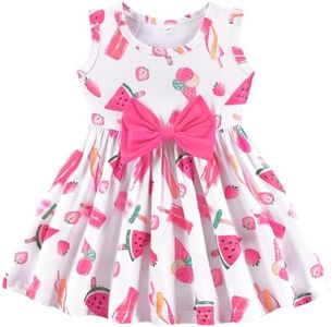 RETSUGO Little Girl A-Line Dresses Bowknot Dress for Baby Girls Casual Toddler Girl Dresses for Party Girl Dress 1-8 Years, Cute Ice Cream, 3-4 Years