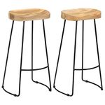 vidaXL Gavin Bar Stools in Solid Mango Wood and Powder Coated Iron - Set of 2 - Durable, Retro Design for Kitchen/Dining Room with Polished and Lacquered Finish, Brown and Black