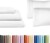 CGK Unlimited White 4-Piece Sheet Set & Pillowcase Bedding Bundle (Twin Size) - Bed Set Includes Complete Twin Sheet Set & 2 Queen Pillowcases - Cooling Sheets & Pillowcase Bedding Set