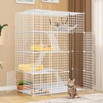 YITAHOME Large Cat Cage Indoor, Enclosure Metal Wire 4-Tiers Cat Kennels with 4 Doors, 3 Ladders, DIY Cat Playpen Catio with Large Hammock, Animals Cages for for 1-3 Cats Bunny, White,107x72x142cm