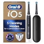 Oral-B iO5 Electric Toothbrush, 1 Handle, Black - 2 Brush Heads, Travel Case, Toothbrush for Adults, 5 Modes, Teeth Whitening, UK Two Pin Plug