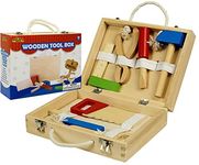 Matty's Toy Stop 8pcs Pretend Play Wooden Tool Set with Tool Box Carry Case