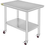 VEVOR 36x24x33.5 inch NSF Stainless Steel Work Table with Wheels Prep Table with casters Heavy Duty Work Table for Commercial Kitchen Restaurant Business Garage 350 lb Capacity