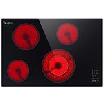 Empava 30-Inch Electric Radiant Cooktop 4 Burners Stove Top 6700W with 1-99 Minutes Timer and 9 Heating Levels Smooth Glass Surface in Black, 30 Inch