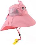 Kids Sun Hat with Neck Flap Strap Girls Boys UV Protection Sun Visor UPF 50+ Wide Brim Beach Fishing Cap+Whistle, 3-13Y