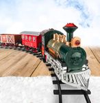 Kids Train Set - Electric Train Toy for Boys 2-4 w/Lights & Sound, Railway Kits w/Steam Locomotive Engine, Cargo Cars, 4 Horses & Tracks, for 4-7