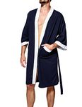 Haseil Men's Turkish Cotton Bathrobe Waffle Kimono Terry Cloth Hotel Spa Robes, Navy Blue, Medium