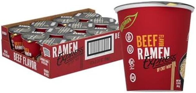 RAMEN EXPRESS Beef Flavor Ramen Cup Noodle, 2.25 Oz Each (Pack Of 12) | Animal-free Ramen Noodles | All Plant-based | Made in U.S. with finest American flour