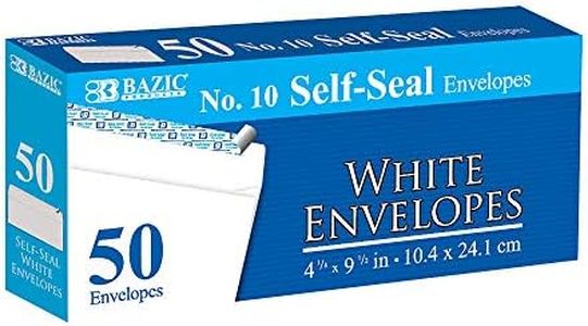 BAZIC Self Seal White Envelope 4 1/8" x 9 1/2" #10, No Window Mailing Envelopes, Peel & Seal Mailer for Business Invoice Check (50/Pack), 1-Pack