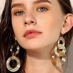 Yienate Long 70S Disco Statement Earrings Vintage Gold Multi-layer Hoop Drop Hook Earrings Lightweight Geometric Large Round Disc Dangle Earrings Wedding Prom Earrings Jewelry for Women and Girls