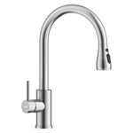 Single Handle Brushed Nickel Pull Out Kitchen Faucet, Single Level Stainless Steel Kitchen Sink Faucets with Pull Down Sprayer, DAYONE