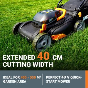 Worx 40V Cordless Lawnmower, 40cm Cutting Width