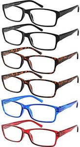 Yogo Vision 6-Pack Reading Glasses for Men and Women – Readers in 4 Frame Colors, 2 Black, 2 Brown Havana, 1 Red, and 1 Blue, 51-20-146