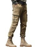 L'MONTE Imported Men's Slim Fit Casual Cotton Cargo Joggers Track Pants with Expandable Elastic Waist (36, Khaki)