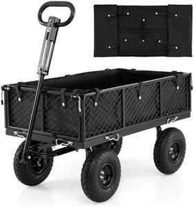 Goplus Heavy Duty Metal Garden Cart, 880 lbs Utility Wagon Flatbed with Removable Oxford Cloth Liner & Mesh Sides, 180° Rotating Handle & 10" All-Terrain Pneumatic Tires for Yard, Lawn & Farm
