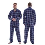 Keanu Mens Brushed 100% Pure Cotton Pyjamas - Brushed Thermal Flannel PJs - Winter Warm Supersoft - (Blue/Red Check, Large)