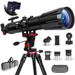 Telescope,Telescope for Adults, 90mm Aperture 900mm Professional Refractor Telescope for Kids & Beginners, Magnification 36X-450X, for Planet Observation with Stainless Tripod & Phone Adapter