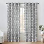 Beauoop Grommet Lattice Moroccan Tile Print Curtains 84 Inches Long Geometric Linen Like Semi Sheer Curtain Window Treatment Set for Living Room Kitchen, Set of 2, 50 Inch Wide x 84 Inch Long, Gray