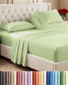 Split Head King Sheet Set – 4 Piece Flex Split Top King Sheets for Adjustable Beds - Fits 14” to 16" Mattress w/ Deep Pockets - Breathable & Cooling - Luxury Bedding & Wrinkle Free - Light Sage Green