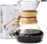 Lalord Pour Over Coffee Maker with Stainless Steel Filter, 20 oz Borosilicate Glass Coffee Carafe, Wooden Collar, Coffee Maker Carafe, Hold 3-4 Cups, 600 ml, Clear