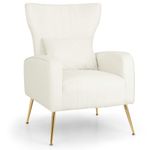 Giantex Velvet Accent Chair with Lumbar Pillow, Upholstered Tufted Wingback Arm Chair w/Golden Metal Legs, Mid Century Modern Single Sofa Chair for Living Room Bedroom, Max Load 400 LBS, White