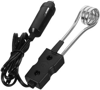 KHBUAB 12v Portable Electric Immersion Water Heater with Overheat Protection for Boiling Water and Tea on The Go, Black Bakelite Material, Compact Design for Travel and Vehicle Use
