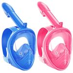 Kids Snorkel Mask Full Face, Snorkeling Gear with Safe Smooth-Breathing System Anti-Fog Leakproof, Wide View Diving Mask Snorkeling Set with Removable Camera Mount and Mesh Bag (Blue Pink)