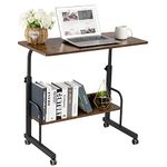 SIDUCAL Mobile Side Table Mobile Laptop Desk Cart Tray Table Adjustable Sofa Side Bed Table (31.50", Rustic Brown) Portable Desk with Wheels Student Laptop Desk…