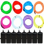 JYtrend 15ft Neon Light El Wire with Battery Pack (8 Pack - Blue, Green, Red, White, Orange, Purple, Pink, Yellow)