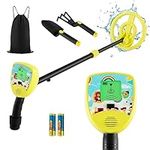 Costzon Metal Detector for Kids, 25"-33" Adjustable Stem Gold Detectors with LCD Display, 6.7" Waterproof Coil, Lightweight & Portable Outdoor Detector for Coin Gold Treasures Hunting (Yellow)