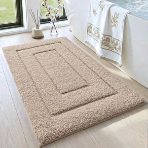 DEXI Bath Mat 40 x 60 cm, Extra Soft Absorbent Microfiber, Non-Slip Bathroom Mats, Machine Washable Rugs for Shower Floor, Beige