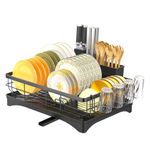 Tianqinuk Dish Drainer with Utensil Holder,Stainless Steel with Swivel Drainage Spout,Sink Draining Board Rack for Kitchen Counter (Black Dark)