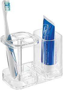 InterDesign Med+ Plastic Toothbrush Holder with Toothpaste Compartment, Clear