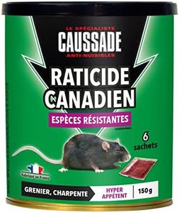 CAUSSADE Raticide Canadien - Anti Rats - Efficacité Radicale - Lieux secs – 6 Sachets céréales - Prêt à l'emploi - Une Ingestion Suffit - Fabriqué en France – 150g CARBF150