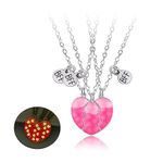 3PCS Lovely BFF Magnetic Necklaces with Luminous, Best Friends Heart Pendant Matching Necklaces for 3 Girls, Glowing Necklace Friendship Jewelry Gifts for Girls Friends Sisters Mother, Pink