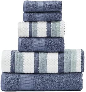 Modern Threads Pax 6-Piece Reversible Yarn Dyed Jacquard Towel Set - Bath Towels, Hand Towels, & Washcloths - Super Absorbent & Quick Dry - 100% Combed Cotton, Denim