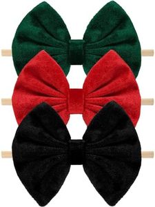 NCMAMA Velvet Baby Girls Headbands, Black Newborns Bows Elastic Nylon Hairbands for Infants Toddlers Hair Accessories,Pack of 3 (Black+Red+Green)