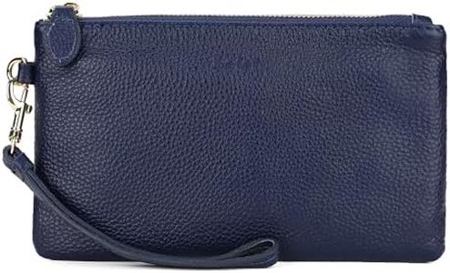 befen Genuine Leather Wristlet Clutch RFID Blocking Bag Cell Phone Wallet Purse Smartphone Wristlet Wallet Purses and Handbags for Women, Style02-Nave Blue