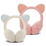 Forreen Ear Muffs Kids, 2 Pieces Ear Warmers Winter Plush Soft Adjustable Earmuff Faux Furry Cute Cartoon Cat Ear Ear Muffs Anti-Cold Ear Covers for Outdoor Activities Winter