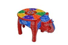 Wood Elephant Stool Showpiece Decorative Items Figurine for Home Decoration,Living Room Decor (S)