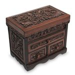 NOVICA Avian Haven' (Large) Cedar and Leather Jewelry Box, L