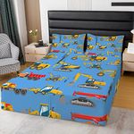 Kids Excavator Bed Skirt Split Corners,Construction Equipment Bed Skirts Yellow Truck Bedskirt for Child Boys Girls,Tractor Big Wheel Car Vehicles Bedding Decor Full Size,Blue