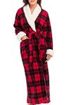 Alexander Del Rossa Women's Plush Sherpa Robe, Long Cozy Warm Bathrobe, Red Black Plaid With Cream, 4X