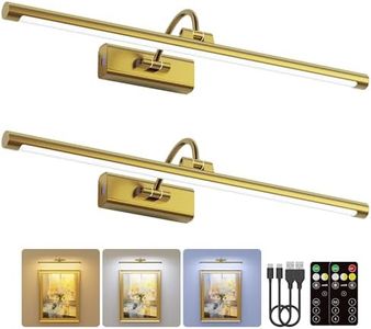 Craftersmark 2 Pack 24" Brass Gallery Picture Lights - 8000mAh Rechargeable Battery Powered Wireless Lighting for Large Gallery, Museum & Living Room