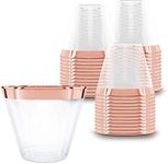 Prestee 100 Rose Gold Plastic Cups, 9 oz - Hard Disposable Cups - Plastic Wine Cups - Plastic Cocktail Glasses - Plastic Drinking Cups - Bulk Party Cups - Wedding Tumblers - Clear Plastic Cups