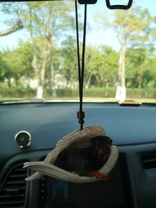 JIE LISHUN Acrylic Dog Car Mirror Hanging Ornament Auto Interior Accessories Pendant & Sleeping In White Angel Wings Dog Acrylic Keychain Set-03