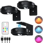 WILLED RGB Picture Lights, 1200mAh Rechargeable Puck Lights with Remote, Dimmable Tap Lights, Art Display Lights for Paintings, Battery Rechargeable LED Closet Lights, Wireless Lights for Wall/3 Pack