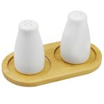 quiodok 2 PCS Salt and Pepper Shakers with Bamboo Tray Modern White Salt & Pepper Shakers Ceramic Salt and Pepper Shakers Set for Farmhouse Kitchen Table Décor