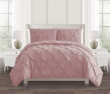 Parure de lit avec housse de couette et taies d'oreiller plissées 100 % percale de coton, rose, lit super king-size