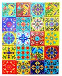 Shiv Kripa Blue Pottery Decorative Floral Border Tiles Ceramic Handmade Wall Tiles 2 x 2 Inch Set of 20 Tiles (Multi Color)